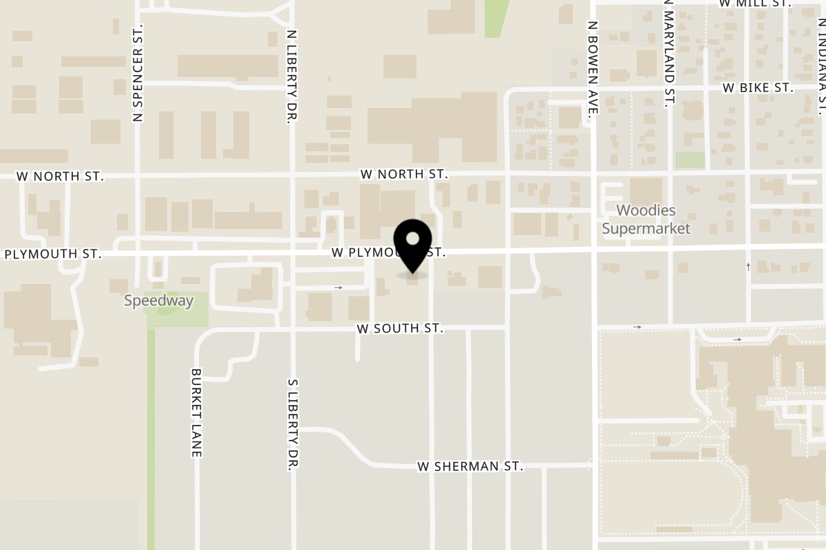 Map showing the location of Franky's Tacos Bremen on 1106 W Plymouth St in Bremen